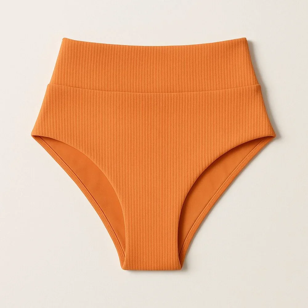 L*Space‎ Ribbed High-Waist Bikini Bottom Orange Textured Swimwear Women’s S NWOT